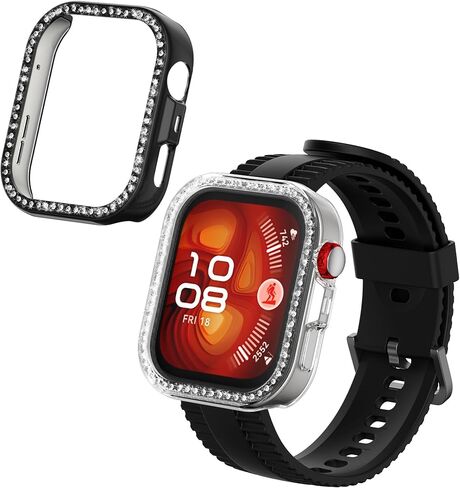 kwmobile Glitter Frame Protector Compatible with Huawei Watch Fit 4 Pro Frame Protector (Set of 2) - Transparent/Black in Saudi Arabia