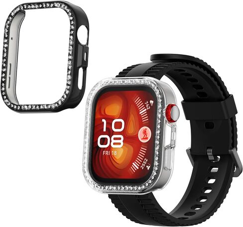 kwmobile Glitter Frame Protector Compatible with Huawei Watch Fit 4 Pro Frame Protector (Set of 2) - Transparent/Black in Saudi Arabia