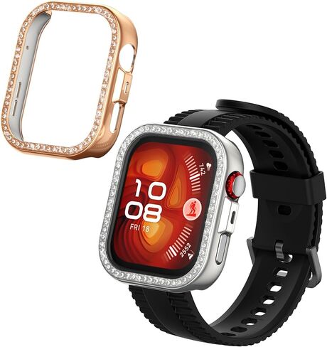 kwmobile Glitter Frame Protector Compatible with Huawei Watch Fit 4 Pro Frame Protector (Set of 2) - Transparent/Black in Saudi Arabia