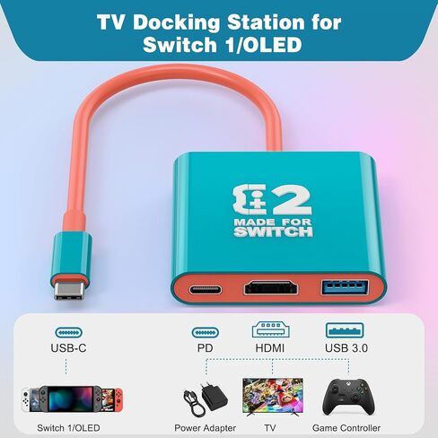 محطة إرساء تلفزيون Tendak Switch، قاعدة توصيل تلفزيون محمولة للتبديل 1/OLED/Steam Deck/ROG Ally، قاعدة تبديل مع منفذ USB 3.0، تدعم إخراج 4K/60HZ وشحن PD، لا تدعم المفتاح 2 in Kuwait