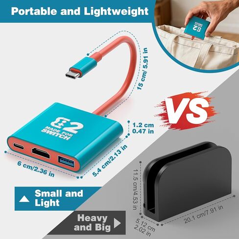 محطة إرساء تلفزيون Tendak Switch، قاعدة توصيل تلفزيون محمولة للتبديل 1/OLED/Steam Deck/ROG Ally، قاعدة تبديل مع منفذ USB 3.0، تدعم إخراج 4K/60HZ وشحن PD، لا تدعم المفتاح 2 in Kuwait