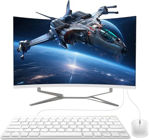كمبيوتر مكتبي الكل في واحد، شاشة عرض منحنية 27 بوصة FHD I3-8100T معالج رباعي النواة، ذاكرة وصول عشوائي 16 جيجابايت و512 جيجابايت SSD، لوحة مفاتيح وماوس بلوتوث واي فاي لألعاب المكاتب المنزلية والأعمال in Kuwait