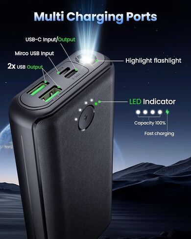 Portable Charger Power Bank 40000mah, USB C Fast Charging 22.5W External Battery Pack Phone Charger Quick Charge with 3 Outputs & 2 Inputs for iPhone 16/15 Samsung Android Camping Travel Essentials in Saudi Arabia
