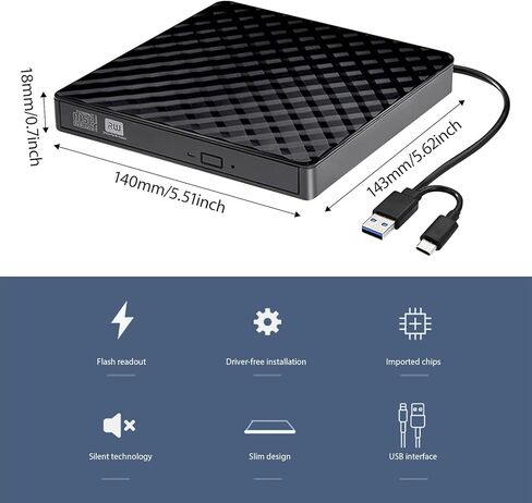 Disk Player External Opticaled Drive USB3.0 Type C Portable Disc Reader for Data Backup Installation External USB Disk Drive in Kuwait