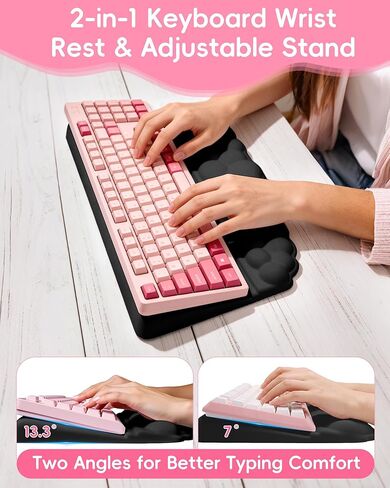 Cloud Wrist Rest Set for Keyboard and Mouse, Memory Foam Wrist Pad with Silky Lycra Surface, 2-in-1 Keyboard Wrist Rest & Adjustable Stand, Two Typing Angles, Cute Cloud Desk Accessories (Black) in Saudi Arabia