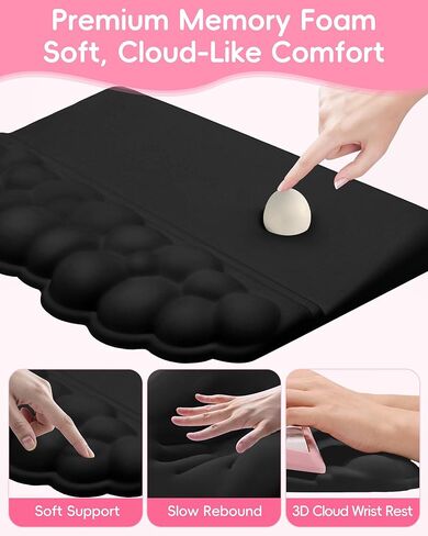 Cloud Wrist Rest Set for Keyboard and Mouse, Memory Foam Wrist Pad with Silky Lycra Surface, 2-in-1 Keyboard Wrist Rest & Adjustable Stand, Two Typing Angles, Cute Cloud Desk Accessories (Black) in Saudi Arabia