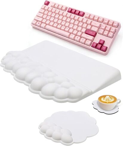 Cloud Wrist Rest Set for Keyboard and Mouse, Memory Foam Wrist Pad with Silky Lycra Surface, 2-in-1 Keyboard Wrist Rest & Adjustable Stand, Two Typing Angles, Cute Cloud Desk Accessories (Black) in Saudi Arabia