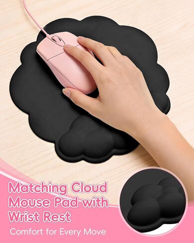 Cloud Wrist Rest Set for Keyboard and Mouse, Memory Foam Wrist Pad with Silky Lycra Surface, 2-in-1 Keyboard Wrist Rest & Adjustable Stand, Two Typing Angles, Cute Cloud Desk Accessories (Black) in Saudi Arabia