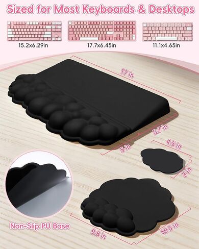 Cloud Wrist Rest Set for Keyboard and Mouse, Memory Foam Wrist Pad with Silky Lycra Surface, 2-in-1 Keyboard Wrist Rest & Adjustable Stand, Two Typing Angles, Cute Cloud Desk Accessories (Black) in Saudi Arabia