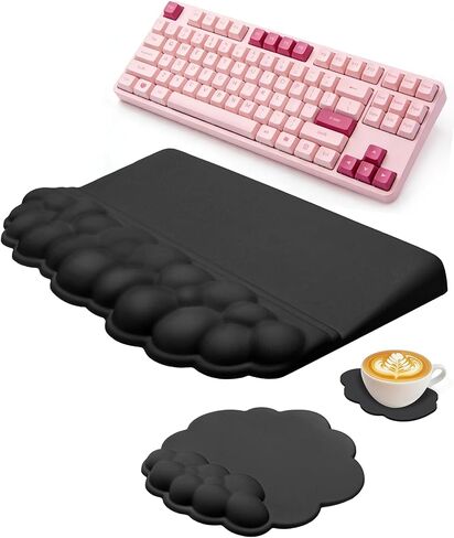 Cloud Wrist Rest Set for Keyboard and Mouse, Memory Foam Wrist Pad with Silky Lycra Surface, 2-in-1 Keyboard Wrist Rest & Adjustable Stand, Two Typing Angles, Cute Cloud Desk Accessories (Black) in Saudi Arabia