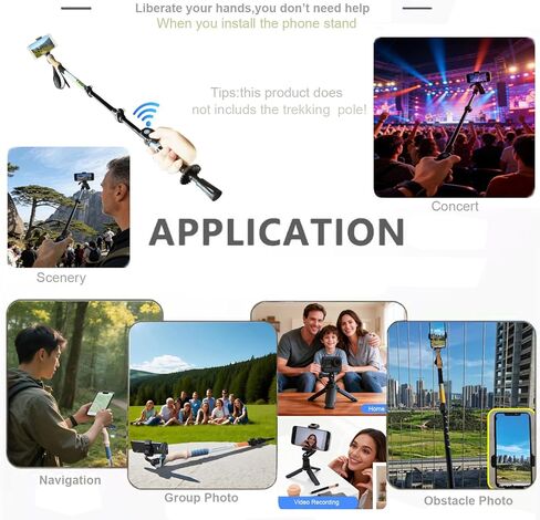 Phone Stand Tripod, 3-in-1 Adjustable Holder with Wireless Remote for iPhone Samsung, Selfie Stick & Trekking Pole Mount, for Desk Vlog Hiking (Trekking Pole Not Included,Mini) in Saudi Arabia