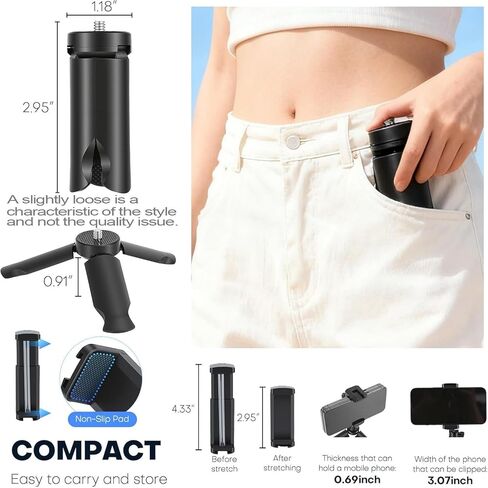 Phone Stand Tripod, 3-in-1 Adjustable Holder with Wireless Remote for iPhone Samsung, Selfie Stick & Trekking Pole Mount, for Desk Vlog Hiking (Trekking Pole Not Included,Mini) in Saudi Arabia