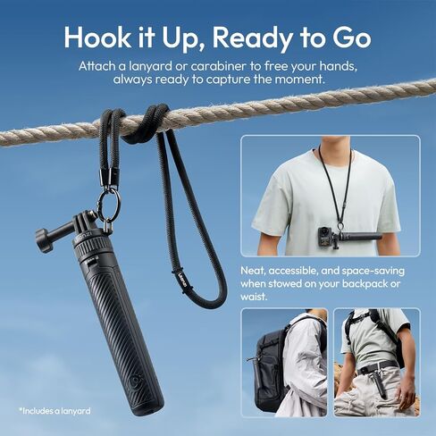 ULANZI MT92 Action Camera Selfie Stick Tripod 23.62", Portable Adjustable Vlog Handle Grip with Neck Lanyard for GoPro Hero 13/12/11/10/9/8/7/6, AKASO, DJI Osmo Action 6/5 Pro/4/3, Insta360 in Saudi Arabia