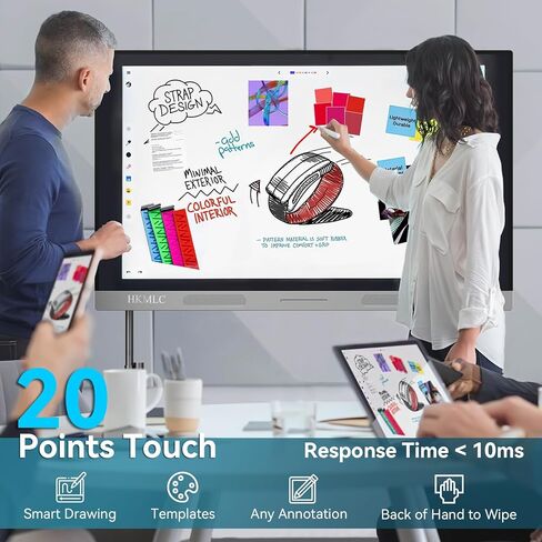 HKMLC Smart Board, Essential 55 Inch All-in-One Interactive Whiteboard with 4K UHD Touch Screen Flat Panel, Digital Electronic Whiteboard for Classroom and Business (Wall Mount Included) in Saudi Arabia