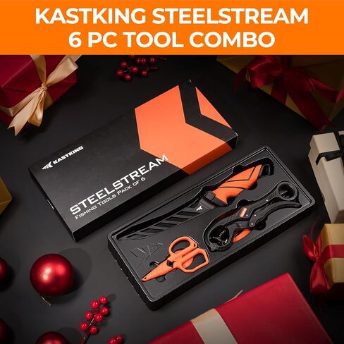KastKing SteelStream 6pc Fishing Tool Kit - Corrosion Resistant Fishing Pliers with Lanyard, Fillet Knife, Floating Fish Lip Gripper, Fishing Braid Scissors, Tool Retractor, Fishing Gifts for Men in Saudi Arabia