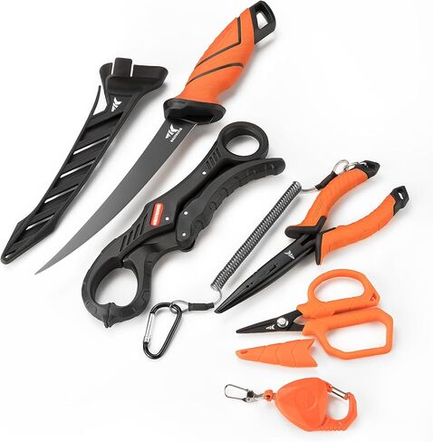 KastKing SteelStream 6pc Fishing Tool Kit - Corrosion Resistant Fishing Pliers with Lanyard, Fillet Knife, Floating Fish Lip Gripper, Fishing Braid Scissors, Tool Retractor, Fishing Gifts for Men in Saudi Arabia