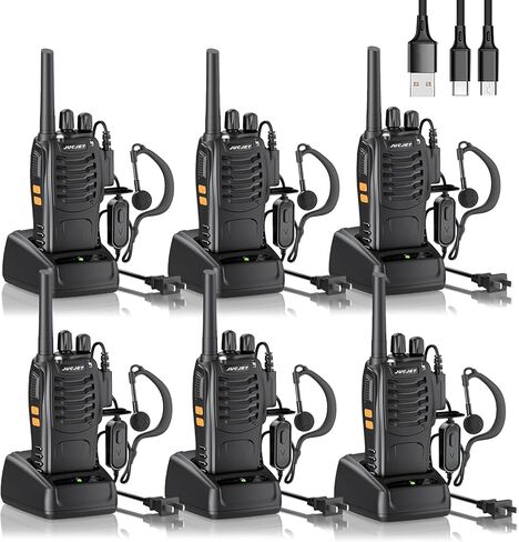 Walkie Talkies Long Range with Earpieces,16 Channel Walky Talky Rechargeable Handheld Two Way Radios with Flashlight and USB Charging Base for Adults Family Outdoor(6 Pack) in Saudi Arabia