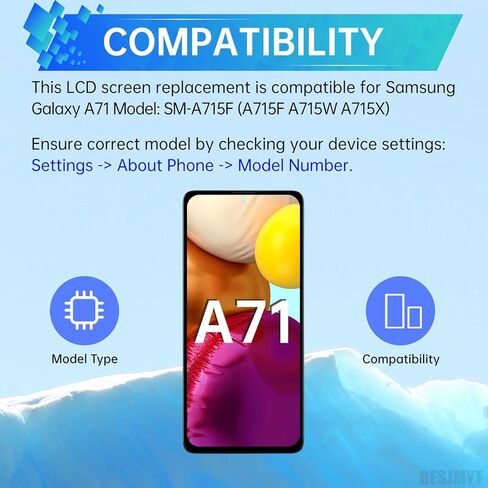 بديل شاشة Samsung Galaxy A71 مع إطار شاشة LCD تعمل باللمس محول رقمي تجميع كامل زجاج إصلاح مع مجموعة أدوات إصلاح SM-A715F (A715F A715W A715X) in Kuwait