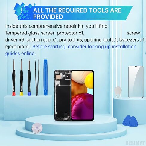 بديل شاشة Samsung Galaxy A71 مع إطار شاشة LCD تعمل باللمس محول رقمي تجميع كامل زجاج إصلاح مع مجموعة أدوات إصلاح SM-A715F (A715F A715W A715X) in Kuwait
