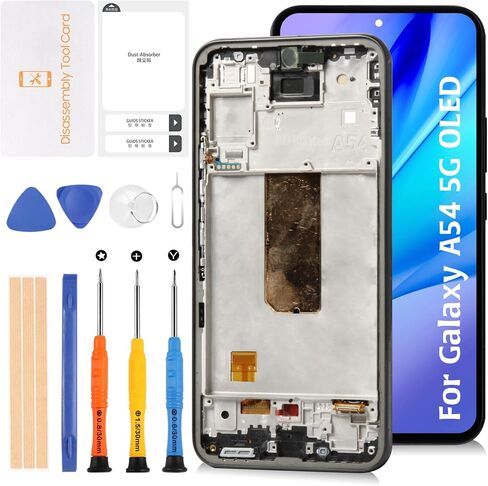 شاشة OLED Galaxy A54 5G + استبدال دعم بصمات الأصابع مع محول رقمي لشاشة اللمس بإطار جرافيت لهاتف Samsung Galaxy A54 5G A546V A546U A546B A546E A546M 6.4 بوصة 2023 in Saudi Arabia