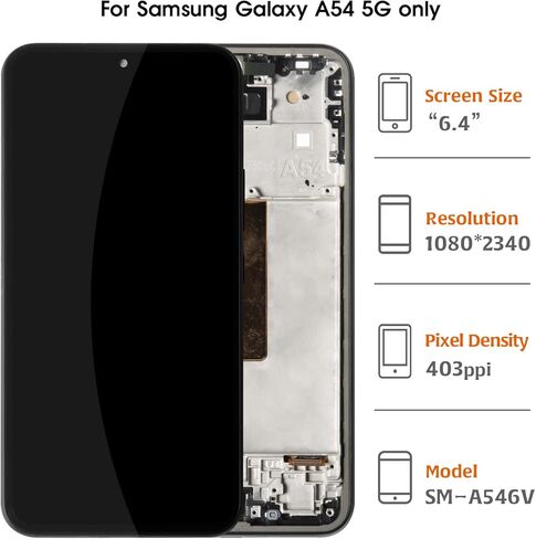 شاشة OLED Galaxy A54 5G + استبدال دعم بصمات الأصابع مع محول رقمي لشاشة اللمس بإطار جرافيت لهاتف Samsung Galaxy A54 5G A546V A546U A546B A546E A546M 6.4 بوصة 2023 in Saudi Arabia