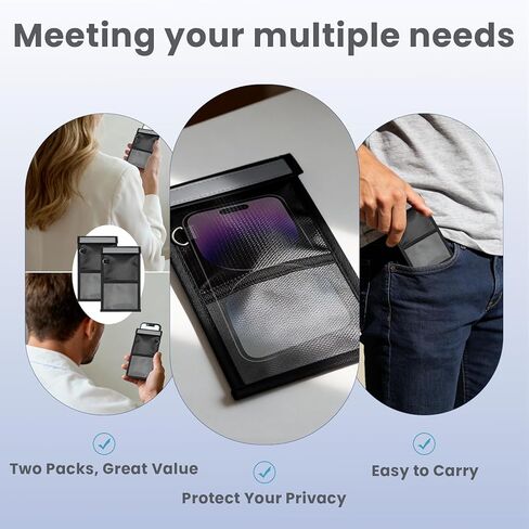 Faraday Bags for Phones 2 Pack, Faraday Bags, Anti-Hacking/Tracking Military Grade Faraday Phone Case, Fireproof & Waterproof Faraday Pouch for Cell Phones, NFC/WiFi/RFID/GPS Signal Blocking Bag in Saudi Arabia