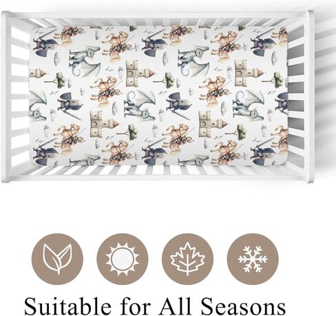 Cute Dragon Castle Knight Horse Fitted Crib Sheet for Baby Girls Boys 52x28x9 in Fairytale Dragons Trees Leaves Cloud Baby Sheet for Standard Crib and Toddler Mattress Toddler Bed Sheet in Saudi Arabia