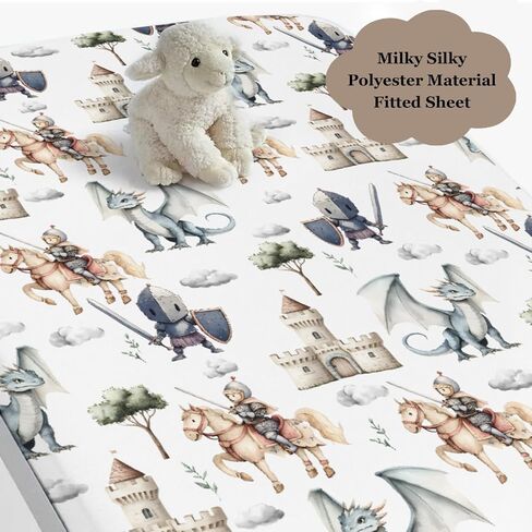 Cute Dragon Castle Knight Horse Fitted Crib Sheet for Baby Girls Boys 52x28x9 in Fairytale Dragons Trees Leaves Cloud Baby Sheet for Standard Crib and Toddler Mattress Toddler Bed Sheet in Saudi Arabia