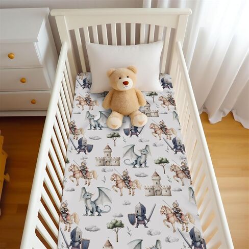 Cute Dragon Castle Knight Horse Fitted Crib Sheet for Baby Girls Boys 52x28x9 in Fairytale Dragons Trees Leaves Cloud Baby Sheet for Standard Crib and Toddler Mattress Toddler Bed Sheet in Saudi Arabia