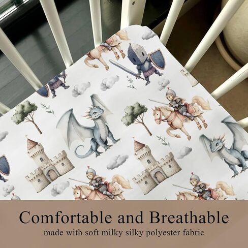 Cute Dragon Castle Knight Horse Fitted Crib Sheet for Baby Girls Boys 52x28x9 in Fairytale Dragons Trees Leaves Cloud Baby Sheet for Standard Crib and Toddler Mattress Toddler Bed Sheet in Saudi Arabia