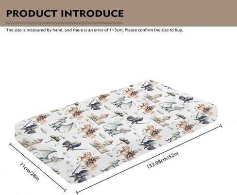Cute Dragon Castle Knight Horse Fitted Crib Sheet for Baby Girls Boys 52x28x9 in Fairytale Dragons Trees Leaves Cloud Baby Sheet for Standard Crib and Toddler Mattress Toddler Bed Sheet in Saudi Arabia