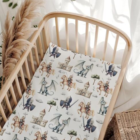 Cute Dragon Castle Knight Horse Fitted Crib Sheet for Baby Girls Boys 52x28x9 in Fairytale Dragons Trees Leaves Cloud Baby Sheet for Standard Crib and Toddler Mattress Toddler Bed Sheet in Saudi Arabia