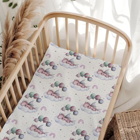 Cute Dragon Castle Knight Horse Fitted Crib Sheet for Baby Girls Boys 52x28x9 in Fairytale Dragons Trees Leaves Cloud Baby Sheet for Standard Crib and Toddler Mattress Toddler Bed Sheet in Saudi Arabia
