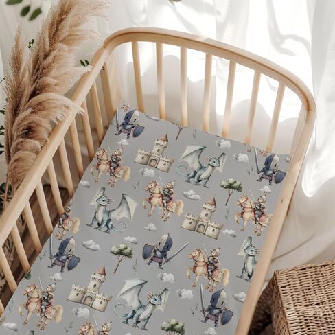 Cute Dragon Castle Knight Horse Fitted Crib Sheet for Baby Girls Boys 52x28x9 in Fairytale Dragons Trees Leaves Cloud Baby Sheet for Standard Crib and Toddler Mattress Toddler Bed Sheet in Saudi Arabia