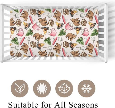 Cute Camping Bear Pine Trees Pink Fitted Baby Crib Sheet for Boys Girls 52x28Inch Bears Cookie Campfire Baby Sheet for Standard Crib and Toddler Camp Bed Mattress Bear One Size in Saudi Arabia
