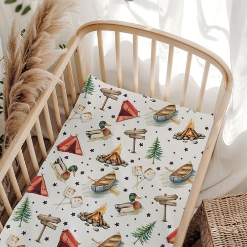 Cute Camping Bear Pine Trees Pink Fitted Baby Crib Sheet for Boys Girls 52x28Inch Bears Cookie Campfire Baby Sheet for Standard Crib and Toddler Camp Bed Mattress Bear One Size in Saudi Arabia