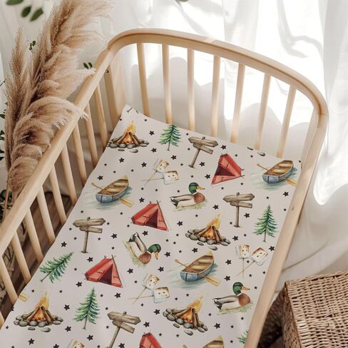 Cute Camping Bear Pine Trees Pink Fitted Baby Crib Sheet for Boys Girls 52x28Inch Bears Cookie Campfire Baby Sheet for Standard Crib and Toddler Camp Bed Mattress Bear One Size in Saudi Arabia
