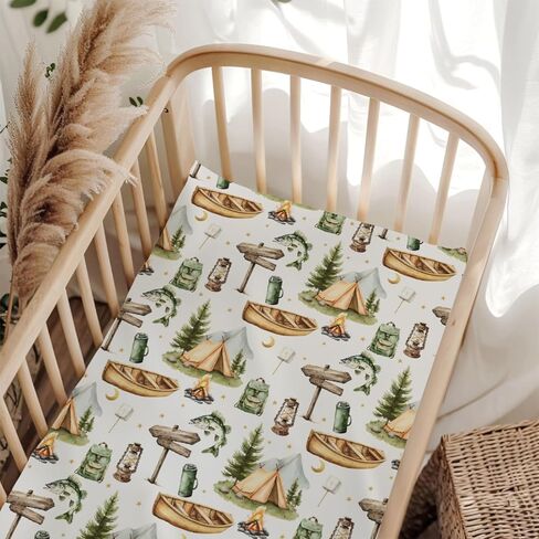 Cute Camping Bear Pine Trees Pink Fitted Baby Crib Sheet for Boys Girls 52x28Inch Bears Cookie Campfire Baby Sheet for Standard Crib and Toddler Camp Bed Mattress Bear One Size in Saudi Arabia