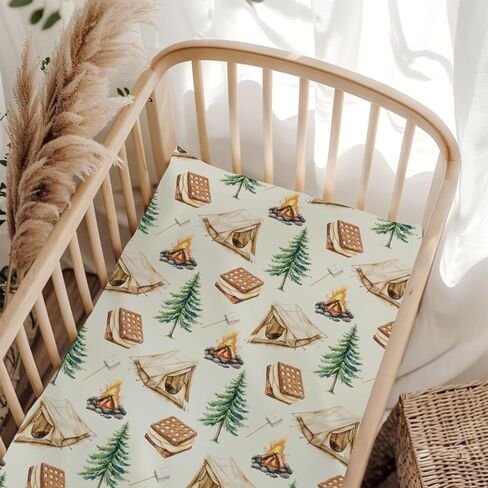 Cute Camping Bear Pine Trees Pink Fitted Baby Crib Sheet for Boys Girls 52x28Inch Bears Cookie Campfire Baby Sheet for Standard Crib and Toddler Camp Bed Mattress Bear One Size in Saudi Arabia
