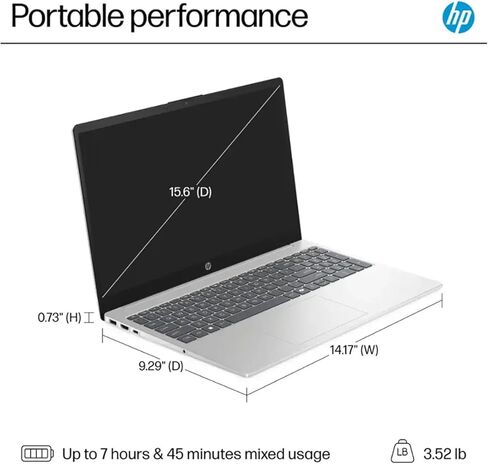 HP New Core i7 15.6" Laptop | 2026 Edition | Intel High-Performance Core i7-1255U up to 4.7GHz | 16GB RAM - 512GB PCIe SSD | Webcam | FHD | Long Battery Life | Windows 11 | Business & Academic in Saudi Arabia