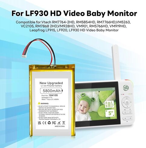 SHENMZ 5800mAh Replacement Battery for VTech Baby Monitors - Compatible with VTech RM7764-2HD, RM5854HD, RM7766HD, VM5263, VC2105, Leapfrog LF915, LF920, LF930 - Includes Repair Tools in Saudi Arabia