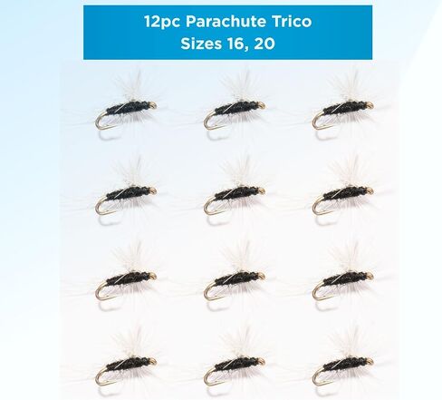 Parachute TRICO 12 Pack – Premium Hand Tied Dry Flies for Fly Fishing – Realistic Trico Mayfly Pattern for Trout – High Floating, Easy Visibility, Proven Hatch-Matching Fly Set in Saudi Arabia