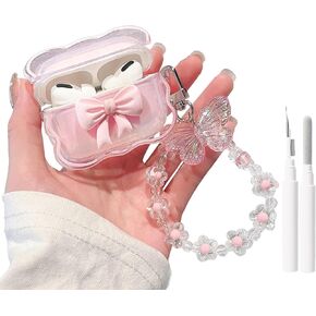 minscose متوافق مع AirPods 4 CLASE CASE ، تصميم نمط القوس ثلاثي الأبعاد مع سلسلة مفاتيح زهرة الفراشة لطيفة ، ناعم TPU الوقاية من الصدمات للـ Airpod 4 للفتيات. in Kuwait