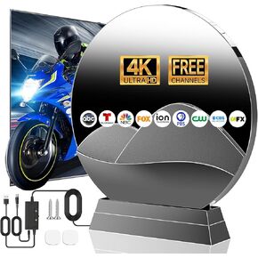 هوائي تلفزيون 2026 داخلي، هوائي رقمي يزيد عن 3600 ميل للتلفزيون الذكي الداخلي والخارجي، هوائي HDTV للقنوات المحلية مع معزز إشارة مضخم يدعم استقبال 360 درجة 4K 8K 1080P-38ft كابلات in Kuwait