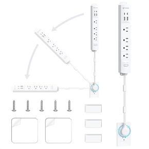 موسع منفذ قطاع الطاقة تروند مع قابس دوار 360 درجة، سلك تمديد بطول 3 أقدام مع منافذ حائط متعددة التوصيل و4 USB (2 USB C)، واقي من زيادة التيار 1440J، قابل للتركيب على الأرائك والطاولات الليلية والمكاتب، أبيض in Kuwait