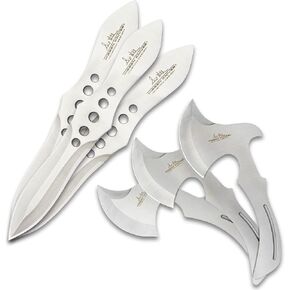 مجموعة رمي الفأس والسكين من Hibben | قطعة واحدة من الفولاذ المقاوم للصدأ 3Cr13 | غمد حزام نايلون متين | تتضمن ستة قاذفات | تصميم ذو قبضة منحنية | رمايات دقيقة لصقل مهاراتك in Kuwait