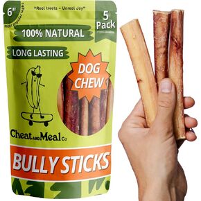 Bully Sticks for Medium Dogs, (6 Inch, 10 Count), Single Ingredient, 100% Grass-Fed Beef Pizzle for Medium and Large Dogs - Rawhide-Free, Grain-Free, Natural Long-Lasting Chews in Saudi Arabia