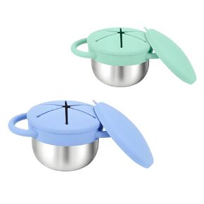 Toddler Snack Cups with Lid Spill Proof, Stainless Steel Baby Toddler Kids Snack Containers, 2 Pack Snack Catcher (Blue&Green) in Kuwait