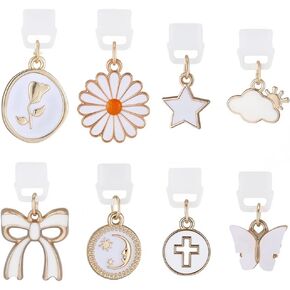 8Pcs Charms for Kindle E-Reader Fruit Insect Leaf Bow Butterfly Dust Plug Charm Compatible with Phone Type C Charging Ports Gift for Book Lover Readers Men Women Teachers Students in Kuwait