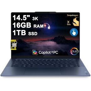 Lenovo Yoga Slim 7 كمبيوتر محمول 14.5 بوصة 3K OLED Touch (100% DCI-P3 1000nits HDR Peak) Qualcomm 12-core Snapdragon X Elite (ما يصل إلى 45 قمة) 32 جيجا بايت رام 1 تيرابايت SSD للأعمال التجارية المصممة Win11 ICP Hub Copilot AI in Kuwait
